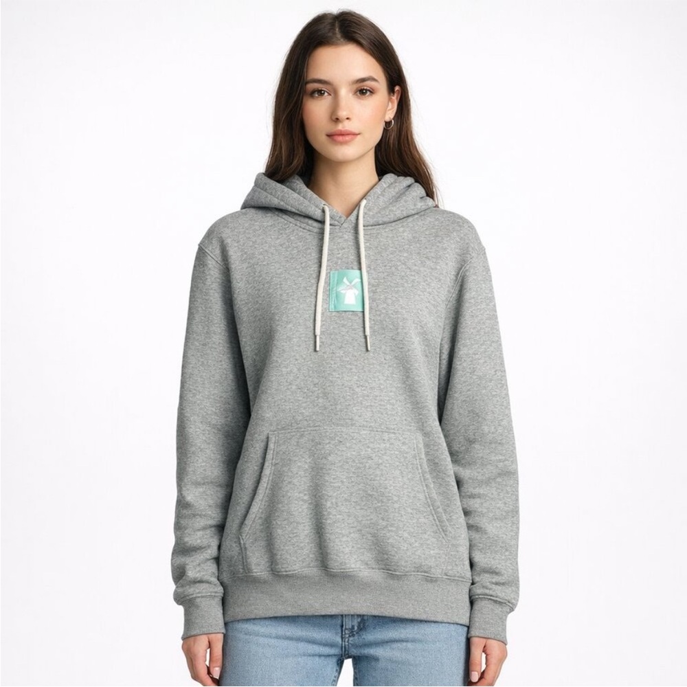 Dutch Bros Grey Hoodie Sweatshirt w/Mint Green Windmill Unisex Large
